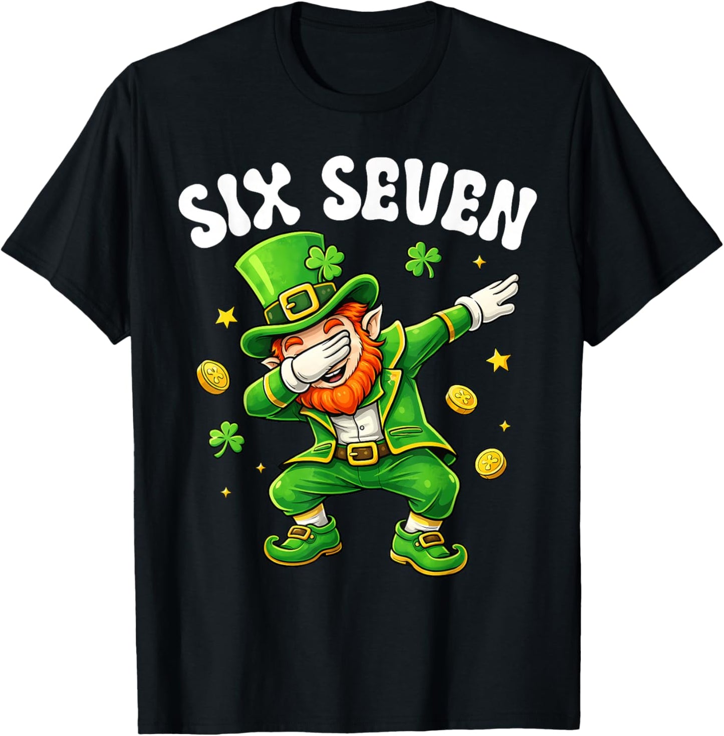 Six Seven Leprechaun Dabbing 67 Meme St Patrick's Day Boys T-Shirt - T-Shirt | Black