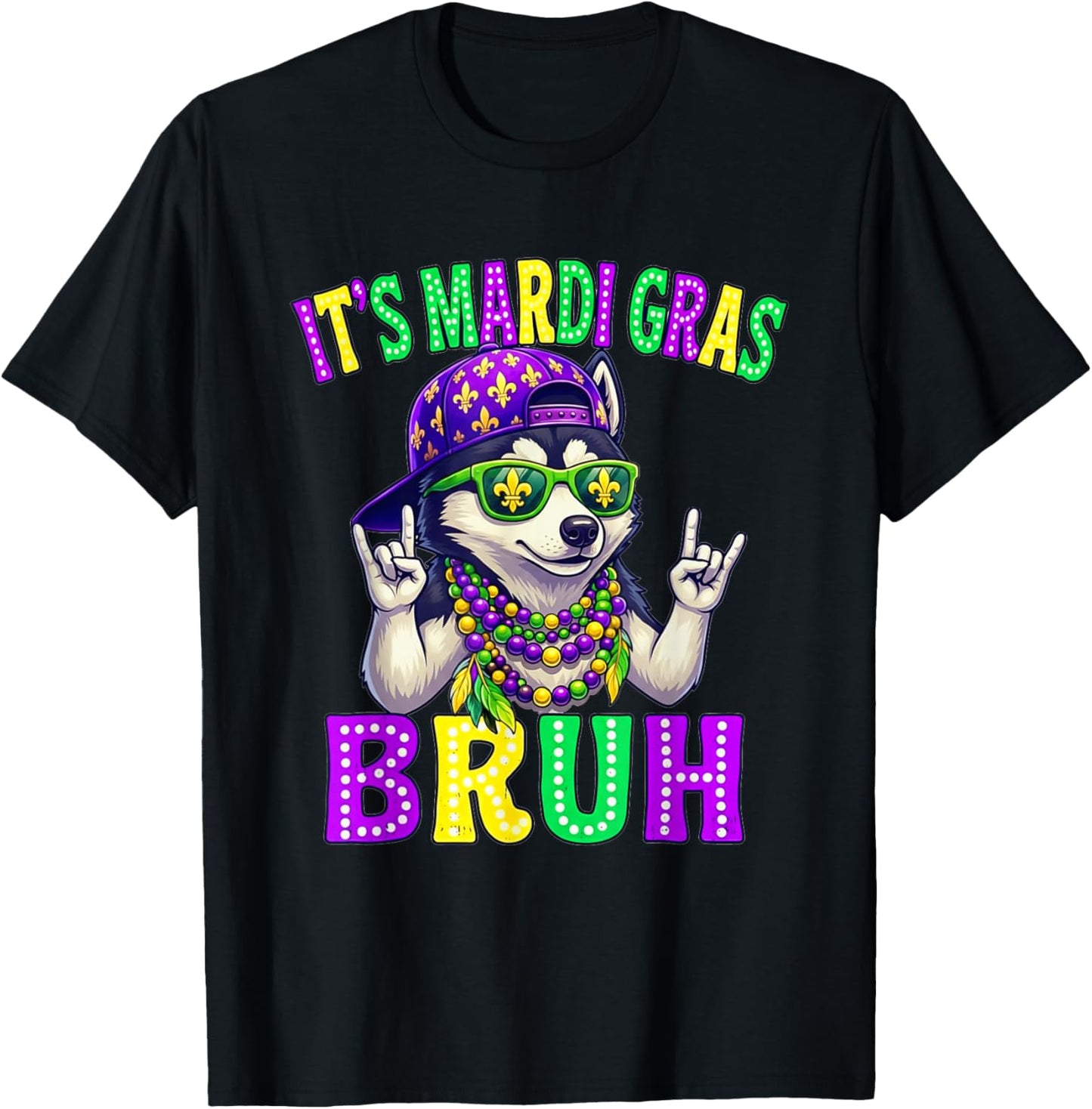 Siberian Husky Bruh Mardi Gras Boys Girls Carnival Parade T-Shirt - T-Shirt | Black
