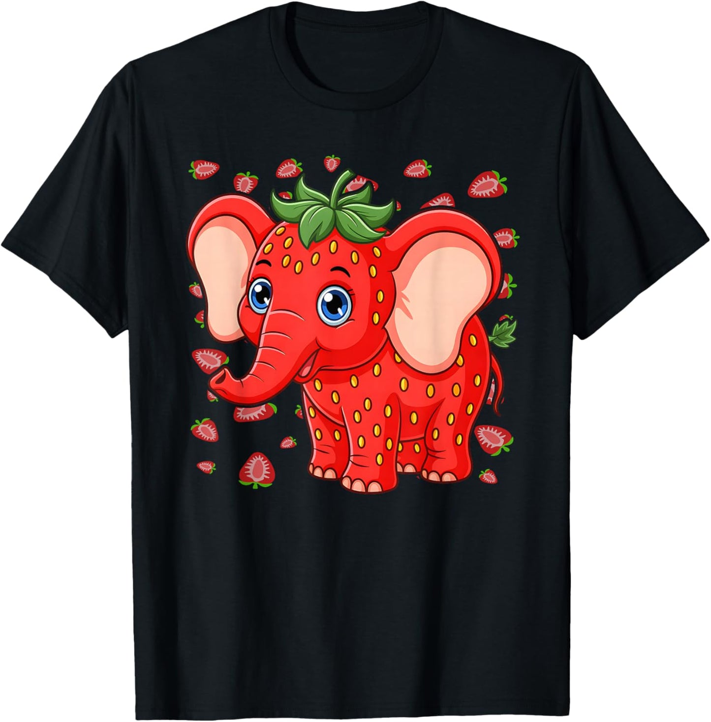 Funny Meme Kids Boys Strawberry Elephant T-Shirt - T-Shirt | Black