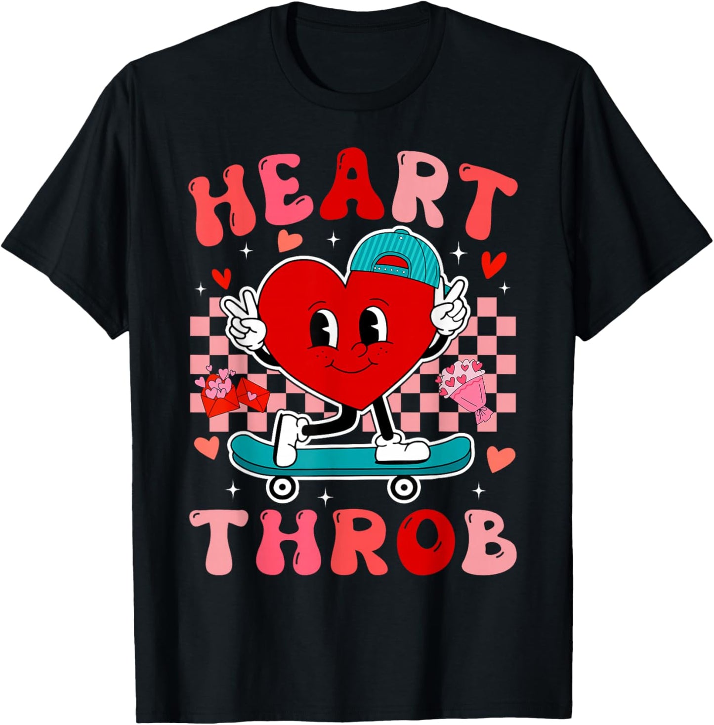 Valentine Retro Groovy Heart Throb Men Boys Kids Toddlers T-Shirt - T-Shirt | Black