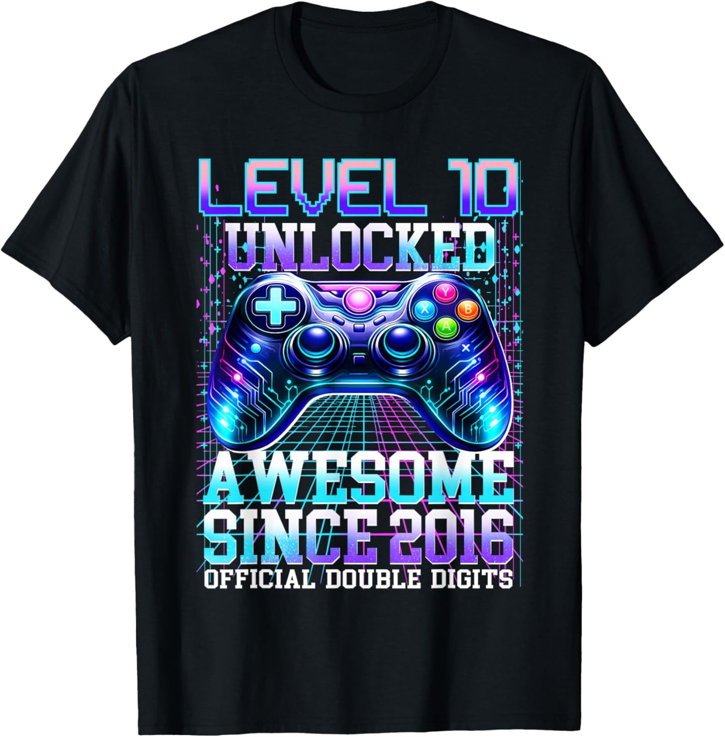 10th Birthday Boy Gamer Level 10 Unlocked 2016 Double Digits T-Shirt - T-Shirt | Black