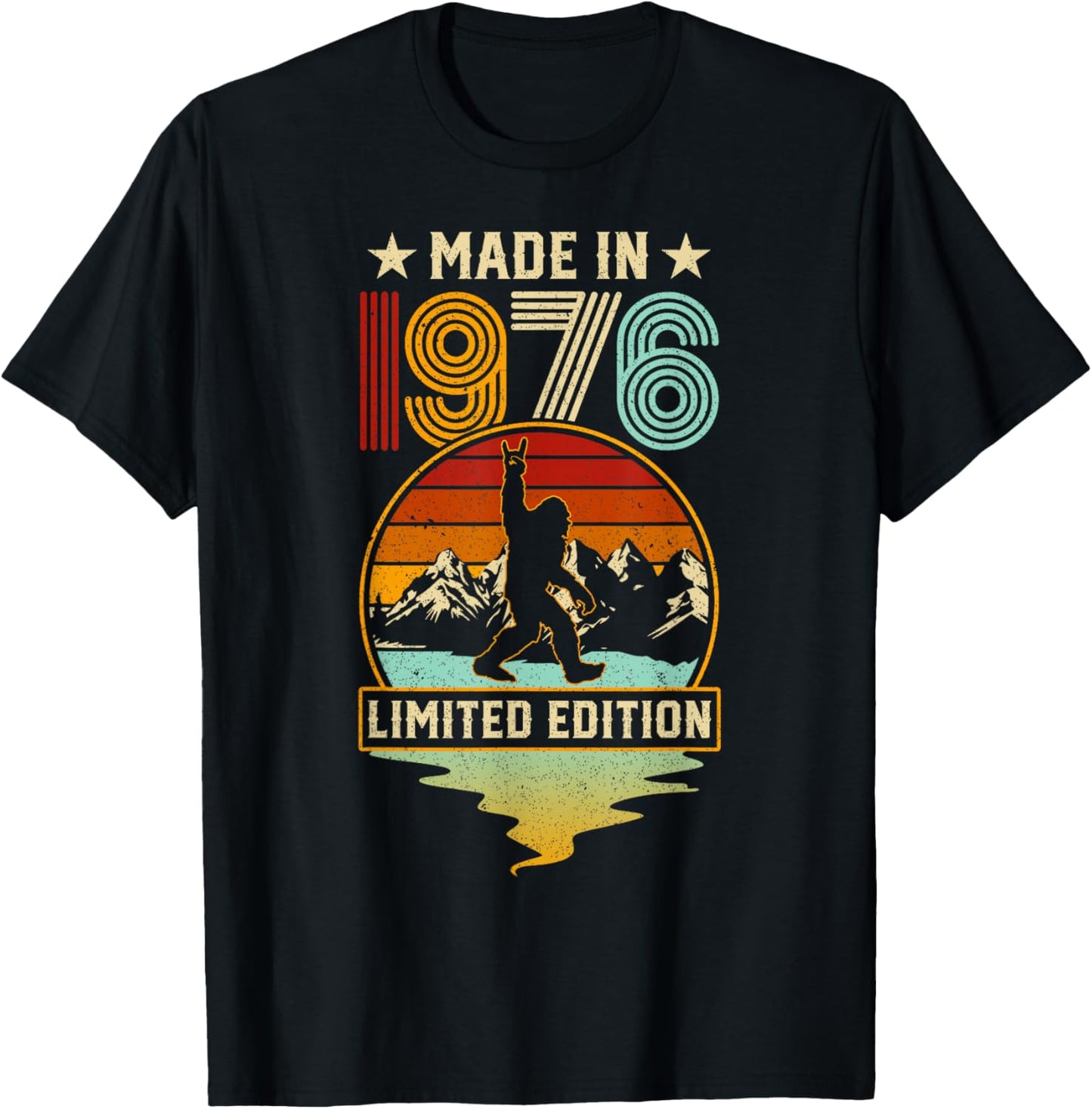 Retro 1976 50th Birthday Funny Bigfoot Adventure 50-Year-Old T-Shirt - T-Shirt | Black