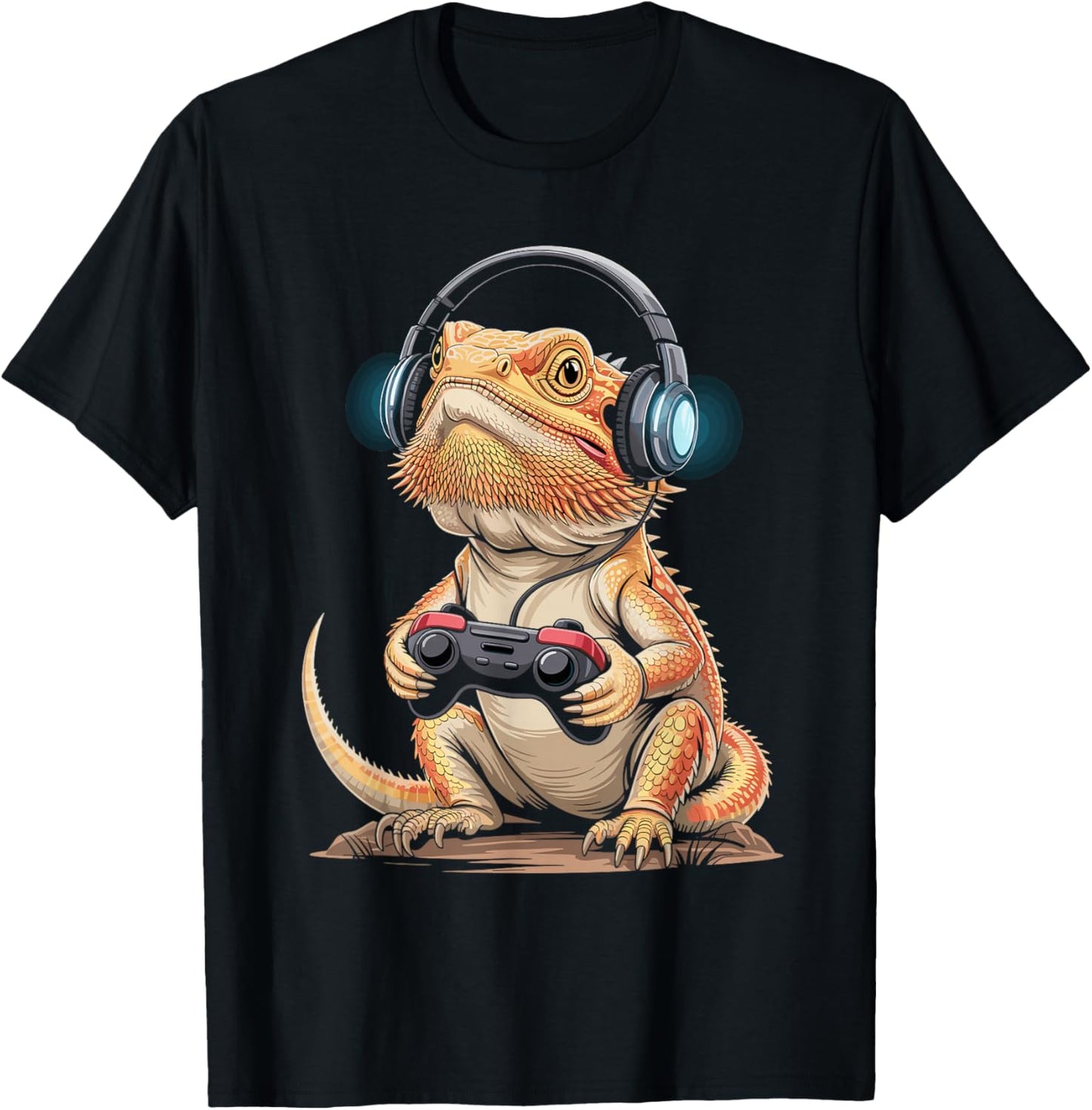 Cute Funny Bearded Dragon Gaming Video Gamer T-Shirt - T-Shirt | Black