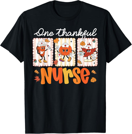 One Thankful Nurse Thanksgiving Turkey Day Nurse Gift Women T-Shirt - T-Shirt | Black