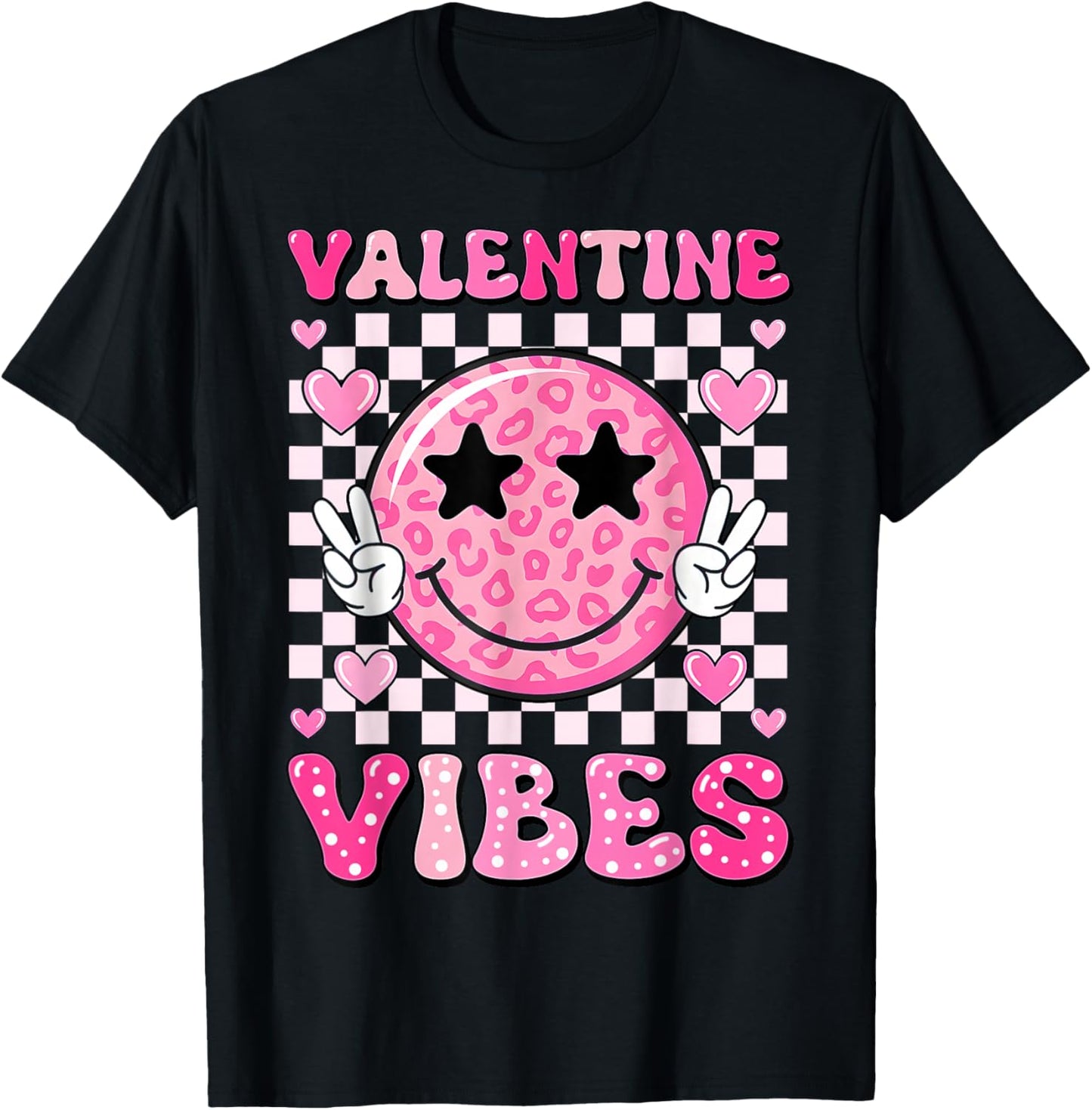 Groovy Valentine Vibes Cute Heart Happy Valentines Men Women T-Shirt - T-Shirt | Black