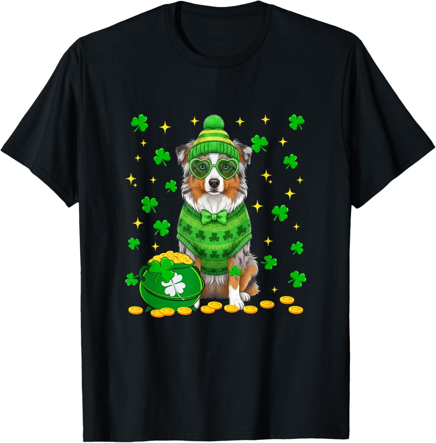 Aussie Sunglasses Shamrocks St. Patrick's Day Owner Kids T-Shirt - T-Shirt | Black