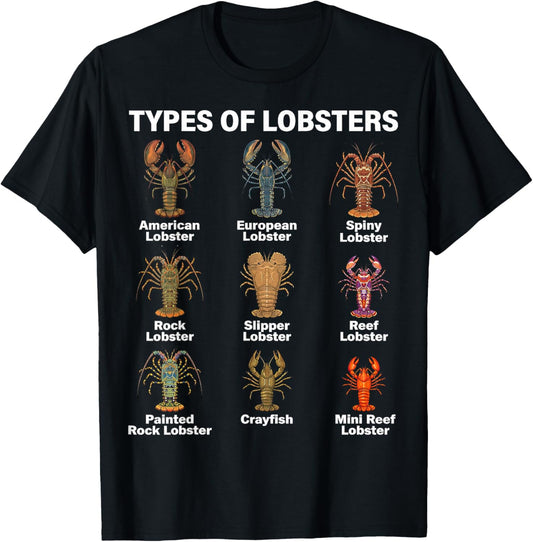 Types of Lobsters, Lobster Species Chart T-Shirt - T-Shirt | Black