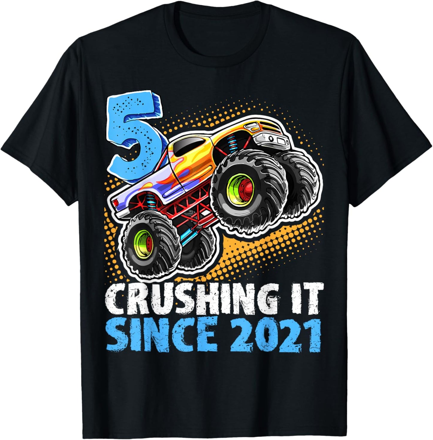Birthday Monster Truck 5 Year Old Boys 5th Party Born 2021 T-Shirt - T-Shirt | Black
