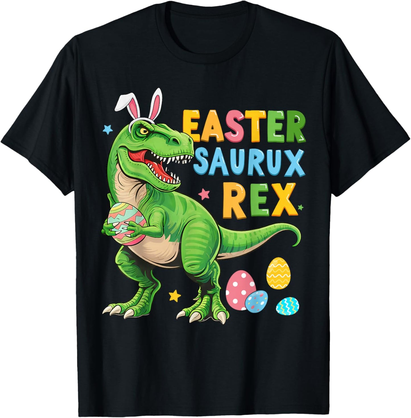 Dinosaur Bunny Saurus Rex for Kids Boys Girls Women Easter T-Shirt - T-Shirt | Black