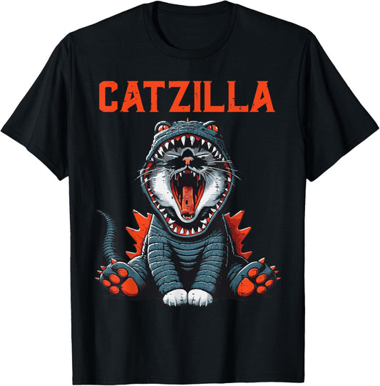 Cat Monster Catzilla Funny Kitten Kitty Women Girls Kids Men T-Shirt - T-Shirt | Black