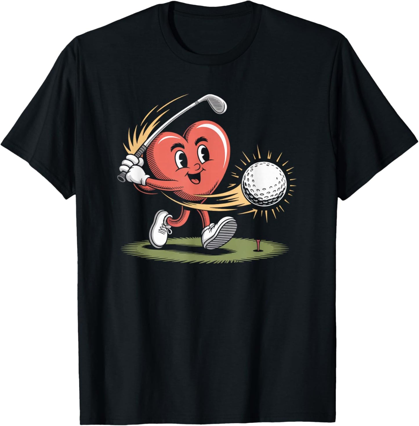 Funny Golf red Heart Valentine's Day T-Shirt - T-Shirt | Black