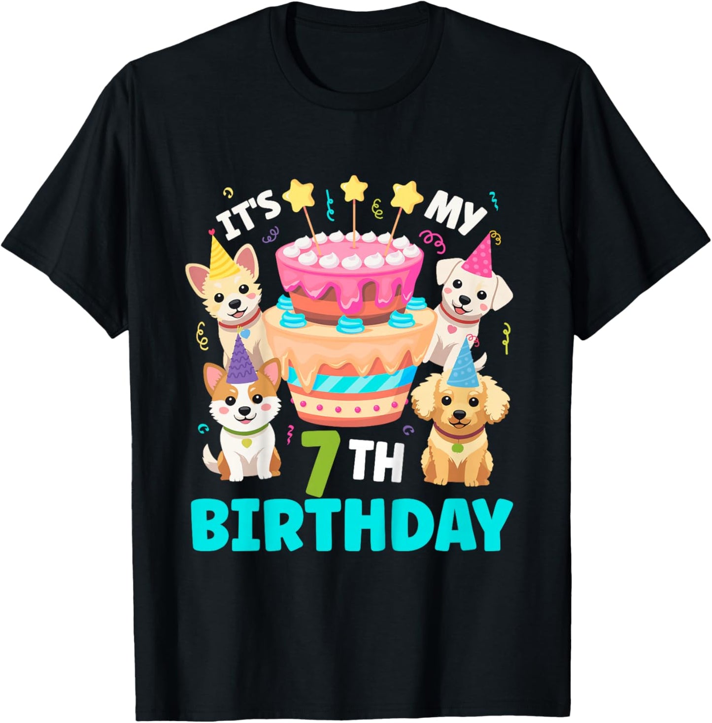 7th Dog Birthday Party Seven Year Old Puppy Birthday T-Shirt - T-Shirt | Black
