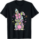 Funny Bunny Checkered Coquette Bow Rabbit Eggs Easter Retro T-Shirt - T-Shirt | Black
