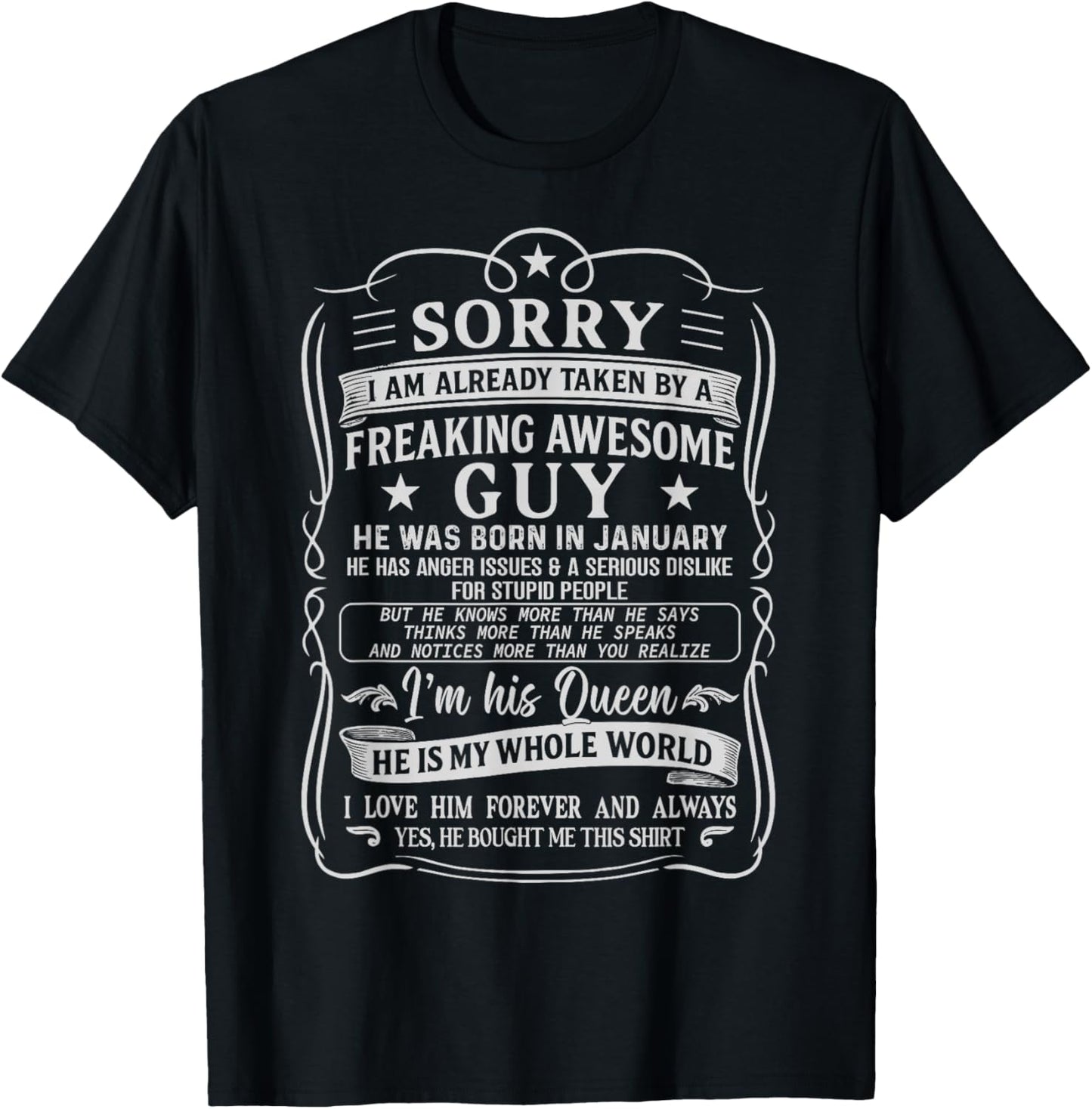 I Am Already Taken by Freaking Awesome Guy Born in January T-Shirt - T-Shirt | Black