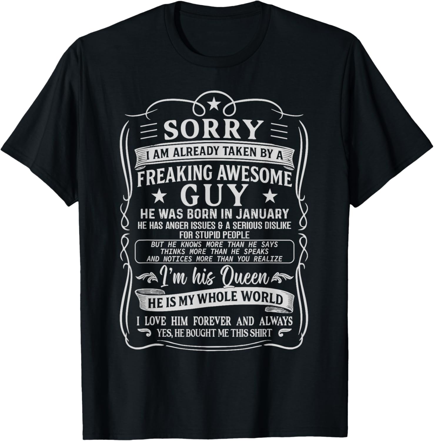 I Am Already Taken by Freaking Awesome Guy Born in January T-Shirt - T-Shirt | Black