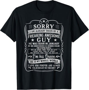 I Am Already Taken by Freaking Awesome Guy Born in January T-Shirt - T-Shirt | Black