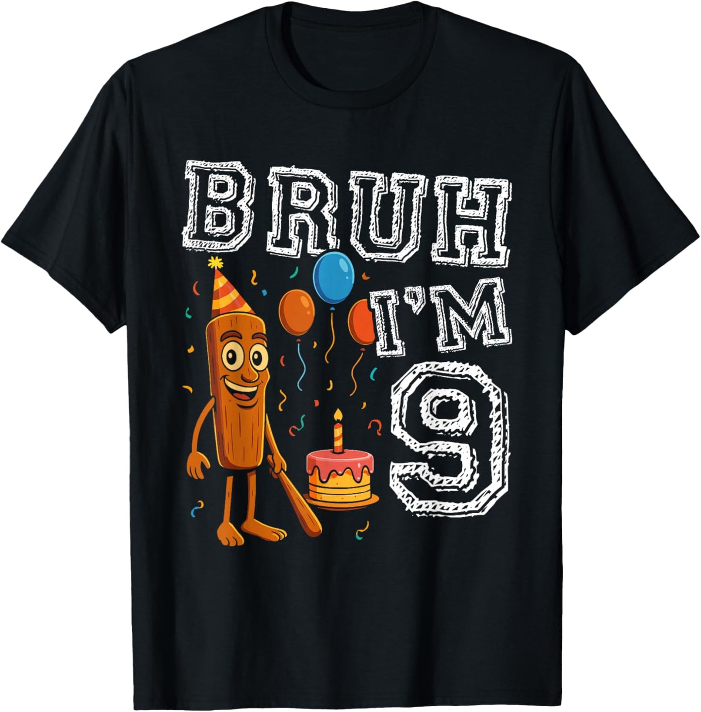 Italian Brainrot Bruh I'm 9 Age 9th Kids Boys Girls T-Shirt - T-Shirt | Black