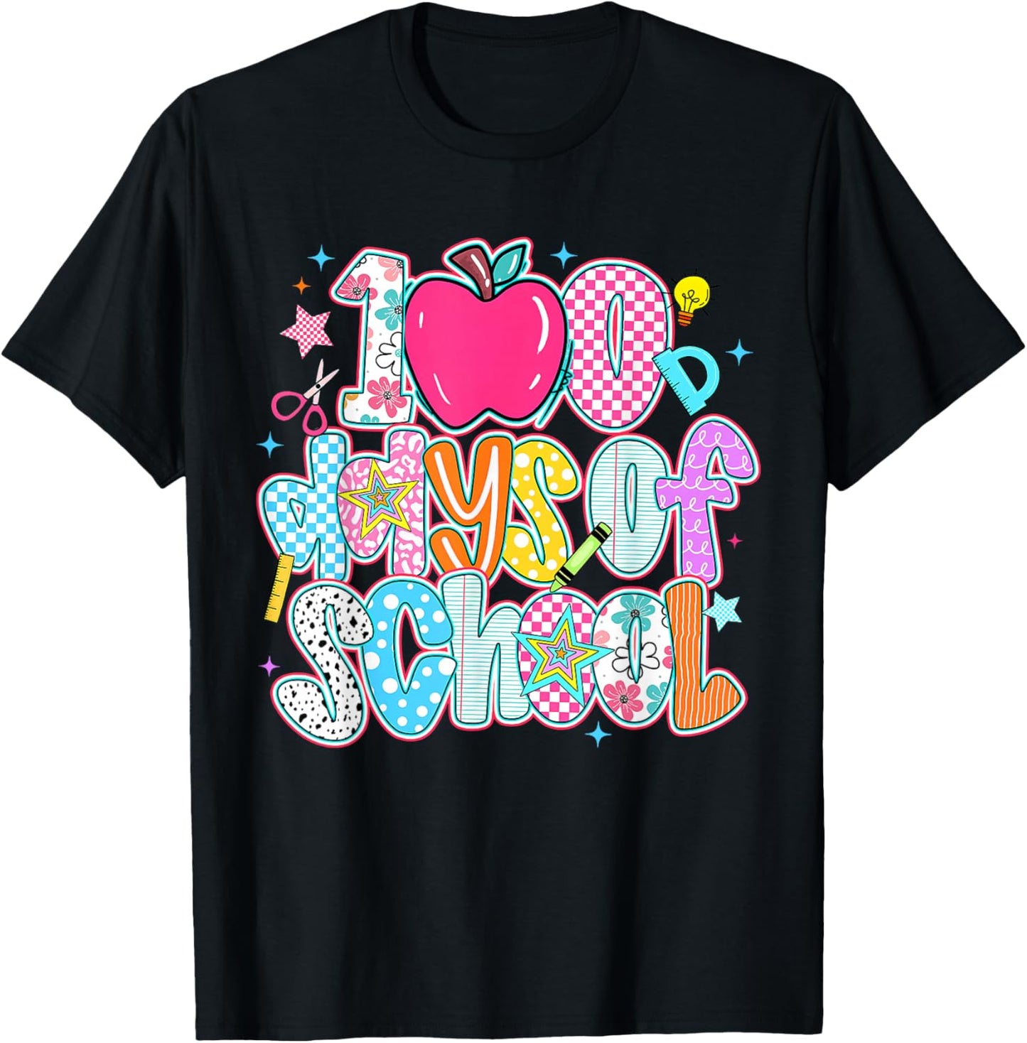 Preppy 100 Days of School Girl Cute 100th Day of School Kids T-Shirt - T-Shirt | Black