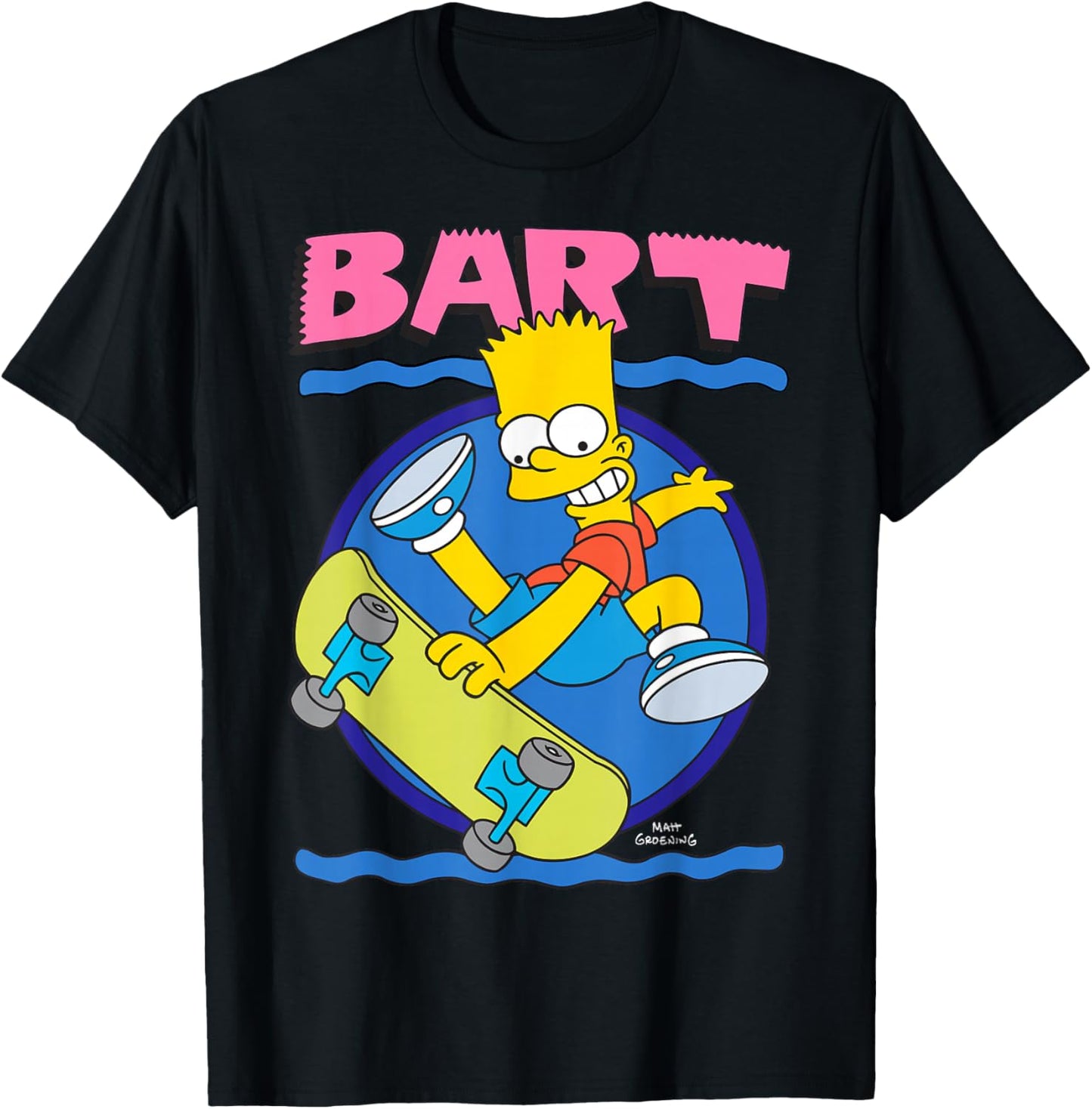 The Simpsons 90's Art Style Bart Ridding Skateboard T-Shirt - T-Shirt | Black