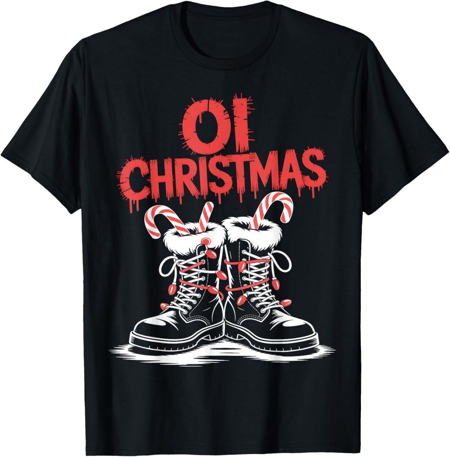 Oi Christmas Punk Boots Holiday T-Shirt - T-Shirt | Black