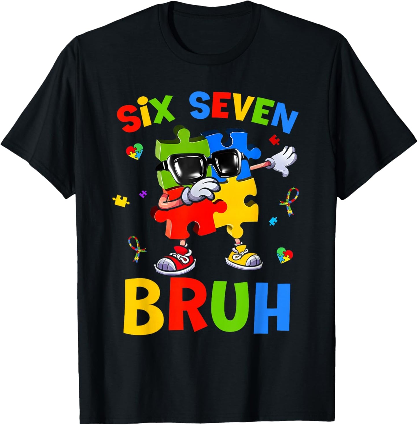 Six Seven Bruh Autism Awareness Puzzle 67 Meme Men Boys Kids T-Shirt - T-Shirt | Black