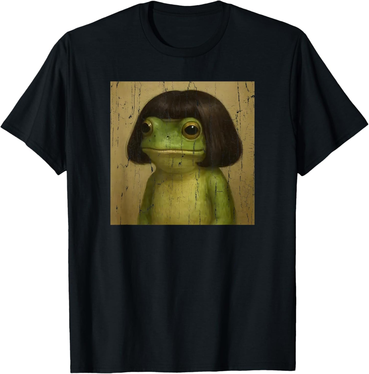 Frog Face with Bob Haircut Meme T-Shirt - T-Shirt | Black