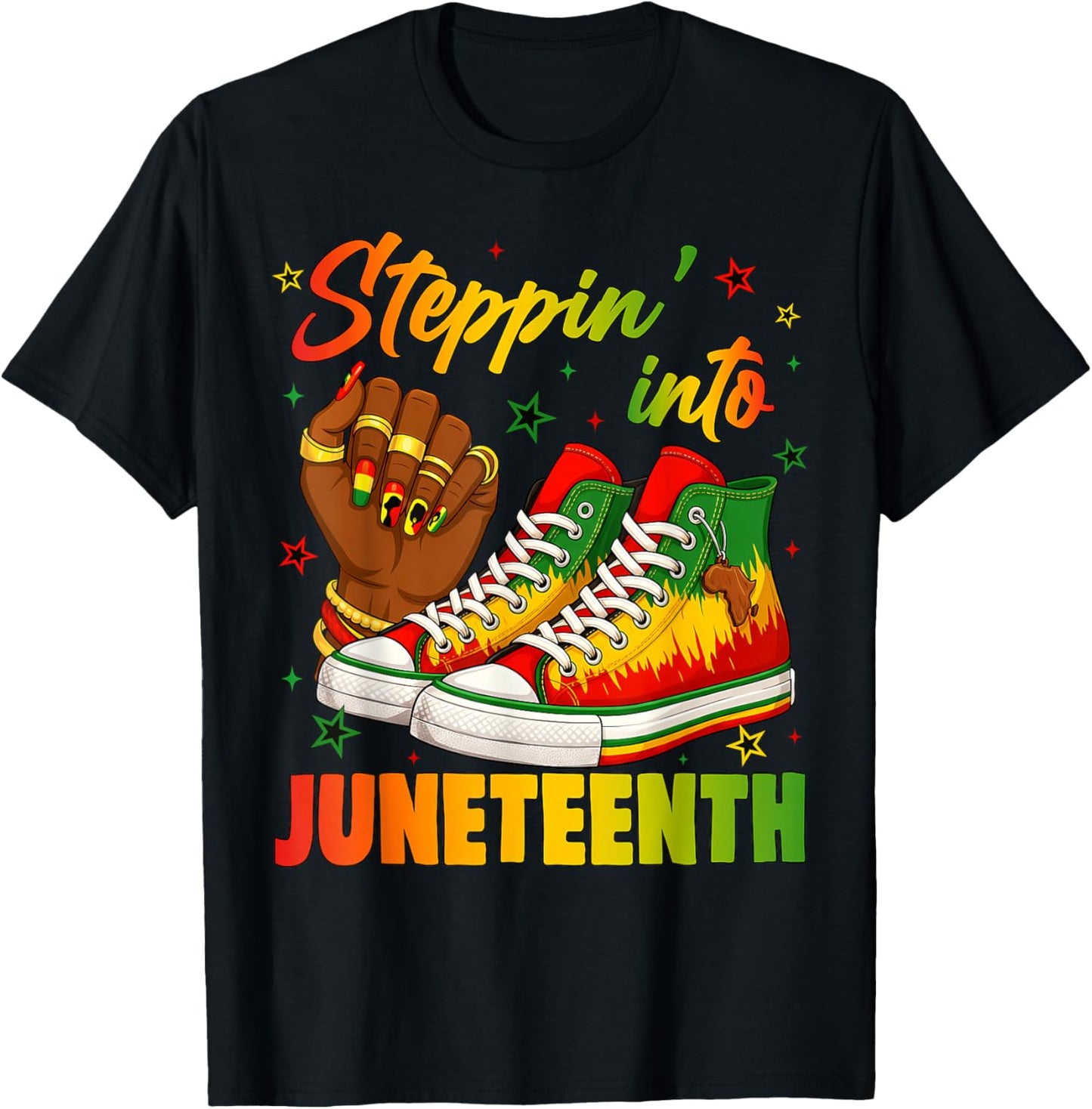 Steppin' Into Juneteenth Black History Month Black Sneakers T-Shirt - T-Shirt | Black