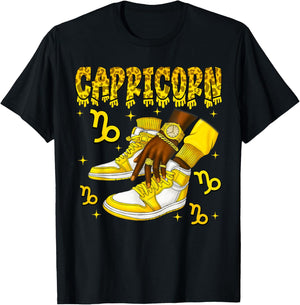 Capricorn Boy Man African American Shoes Sneakers Zodiac T-Shirt - T-Shirt | Black