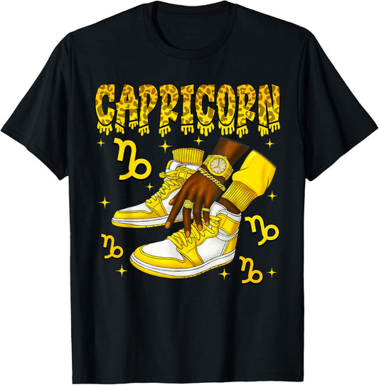 Capricorn Boy Man African American Shoes Sneakers Zodiac T-Shirt - T-Shirt | Black