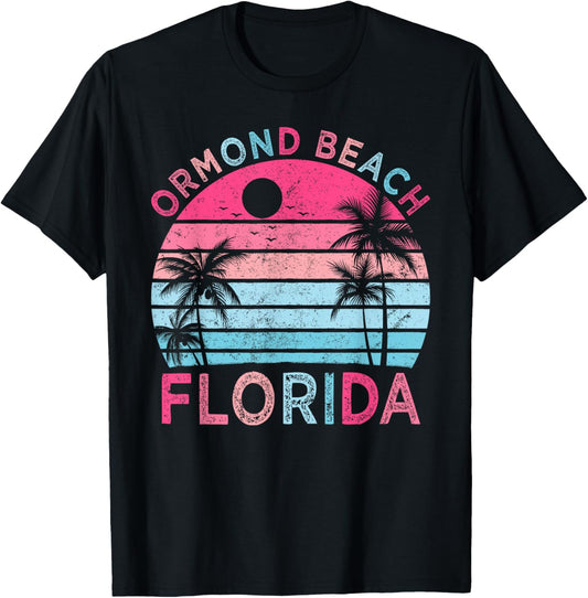 Ormond Beach Florida Vintage Sunset Family Vacation Tropical T-Shirt - T-Shirt | Black