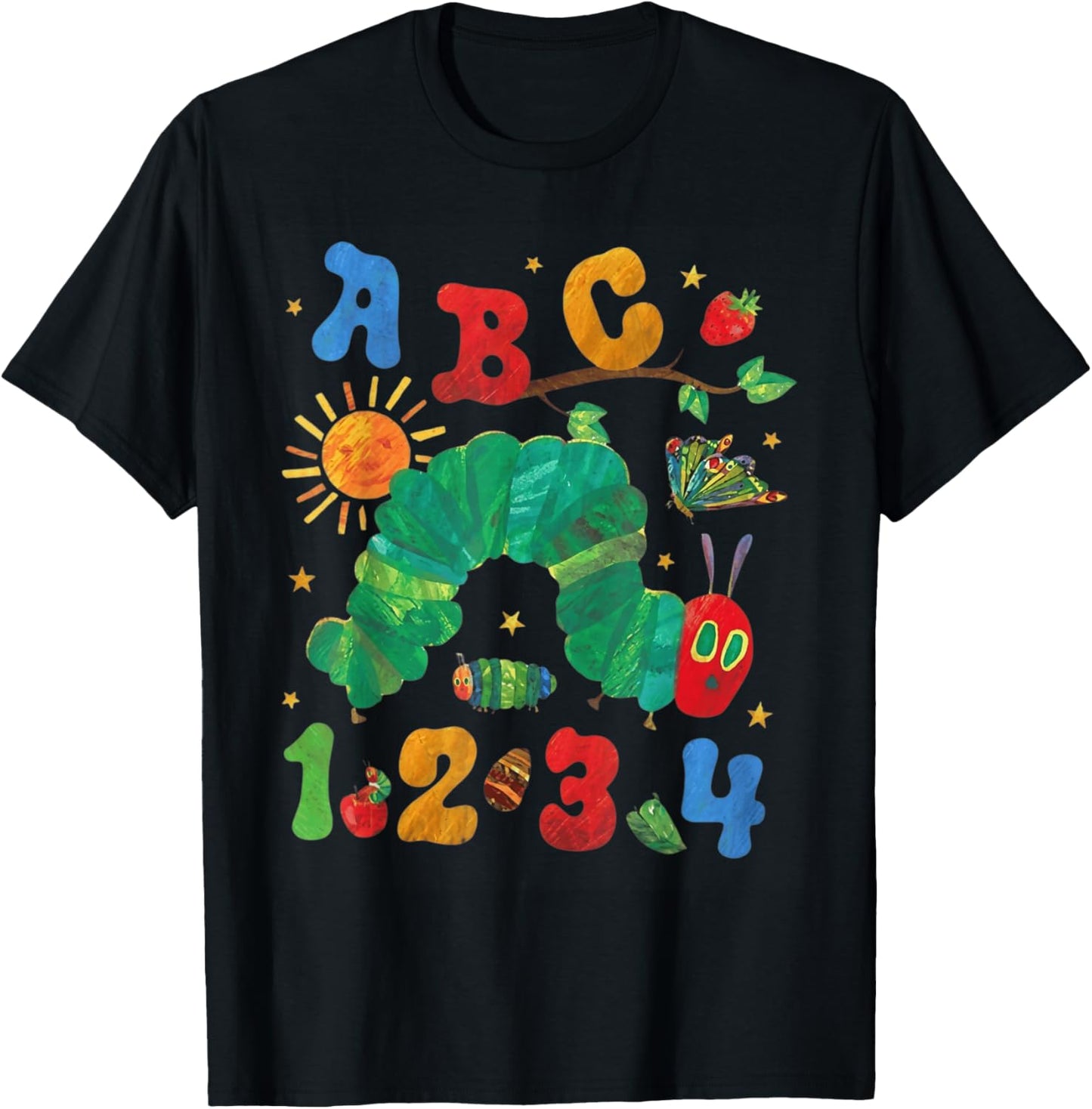 ABC Numbers Kids Cute Caterpillar Learning Alphabet T-Shirt - T-Shirt | Black