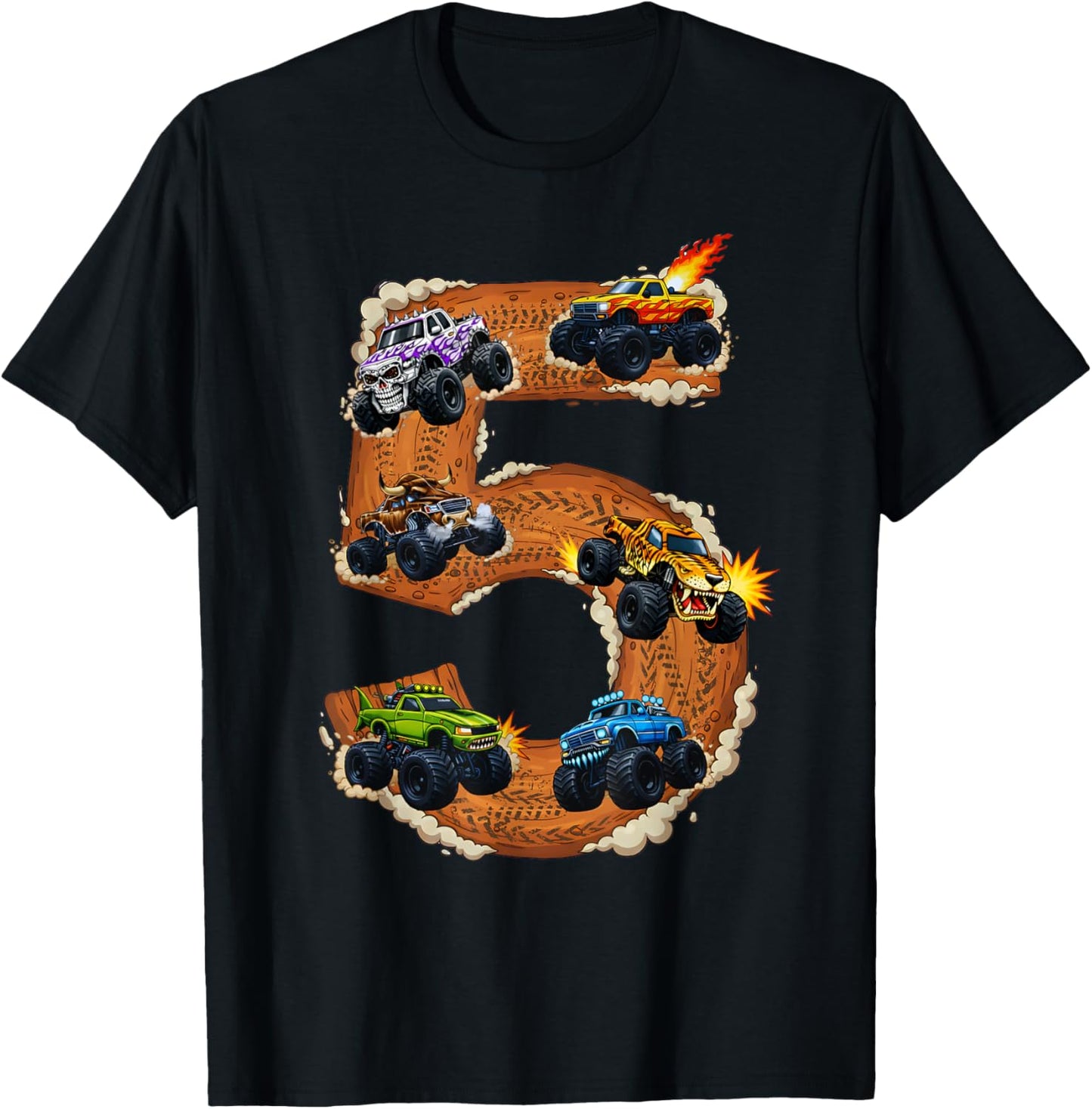 5 Year Old Monster Truck Boy Toddler 5th Birthday Party T-Shirt - T-Shirt | Black