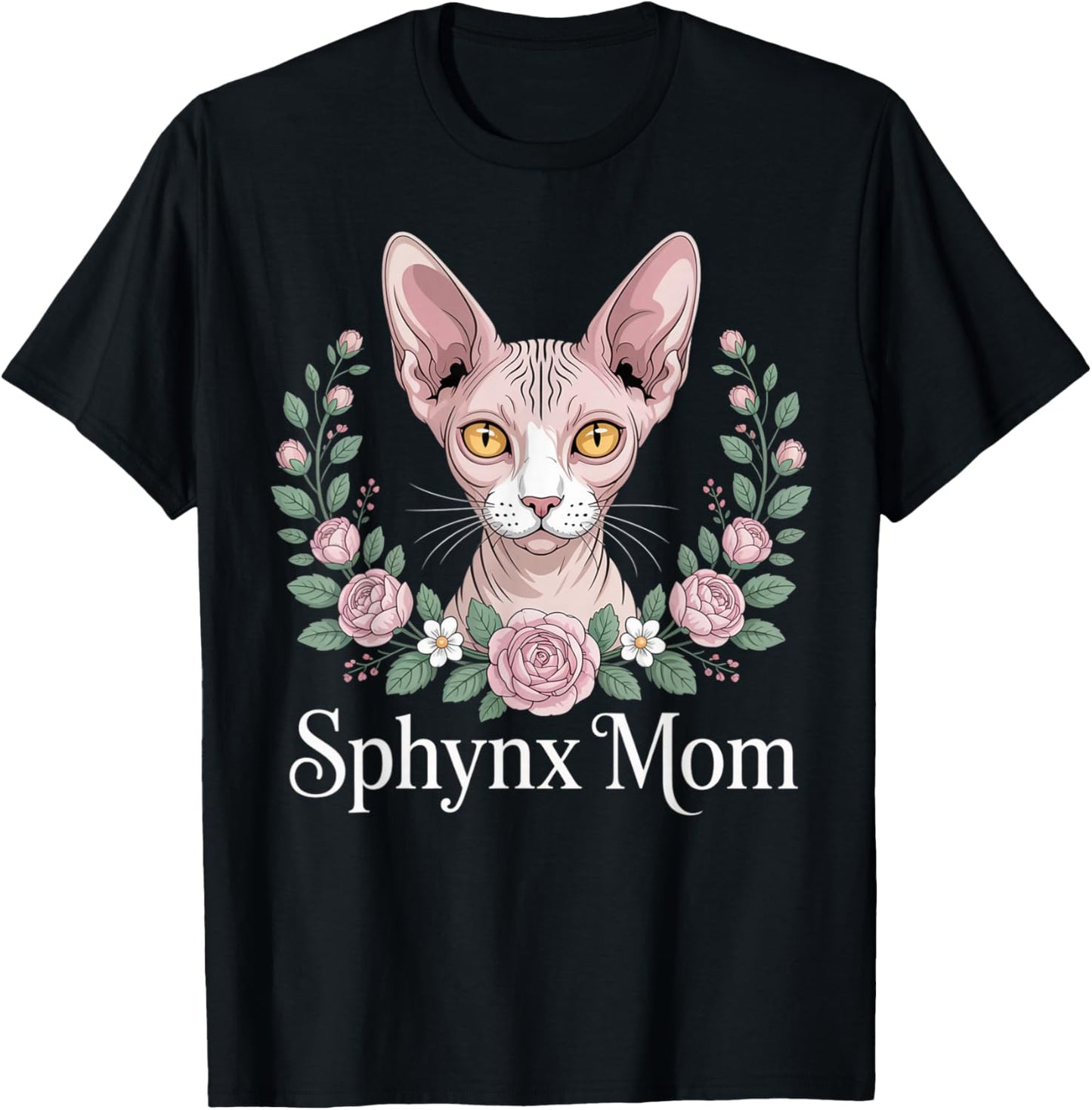 Sphynx Mom Floral Flower Hairless Cat Pet Sphynx Cat T-Shirt - T-Shirt | Black