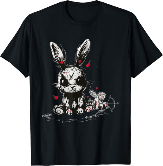 Creepy Kawaii Bunny Anti Valentine’s Day Goth Cupid Grunge T-Shirt - T-Shirt | Black