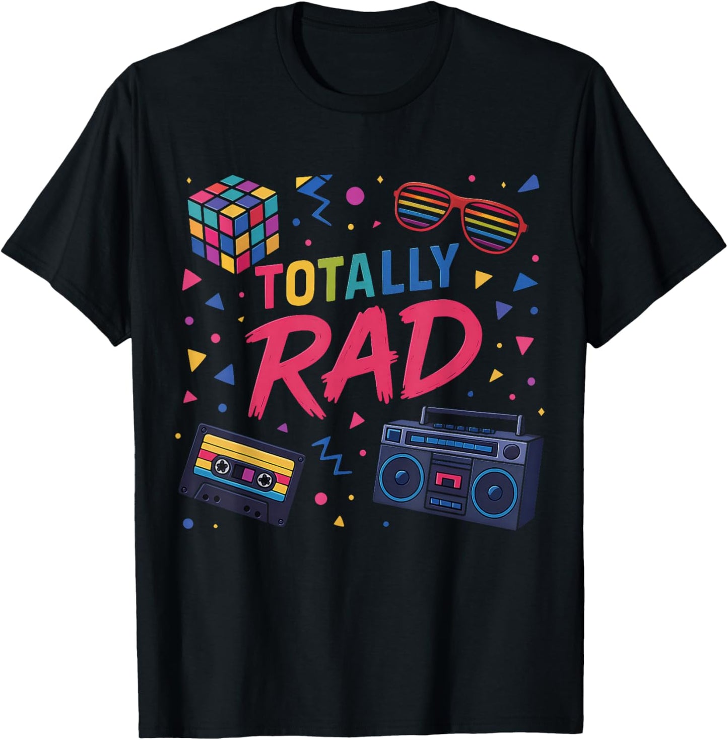 Retro 80s Totally Rad Vibe Classic Fun Party Throwback T-Shirt - T-Shirt | Black