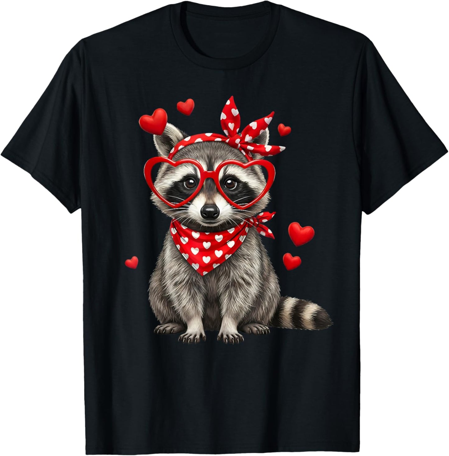 Cute Raccoon Sunglasses Hearts Bow Valentines Day Women T-Shirt - T-Shirt | Black