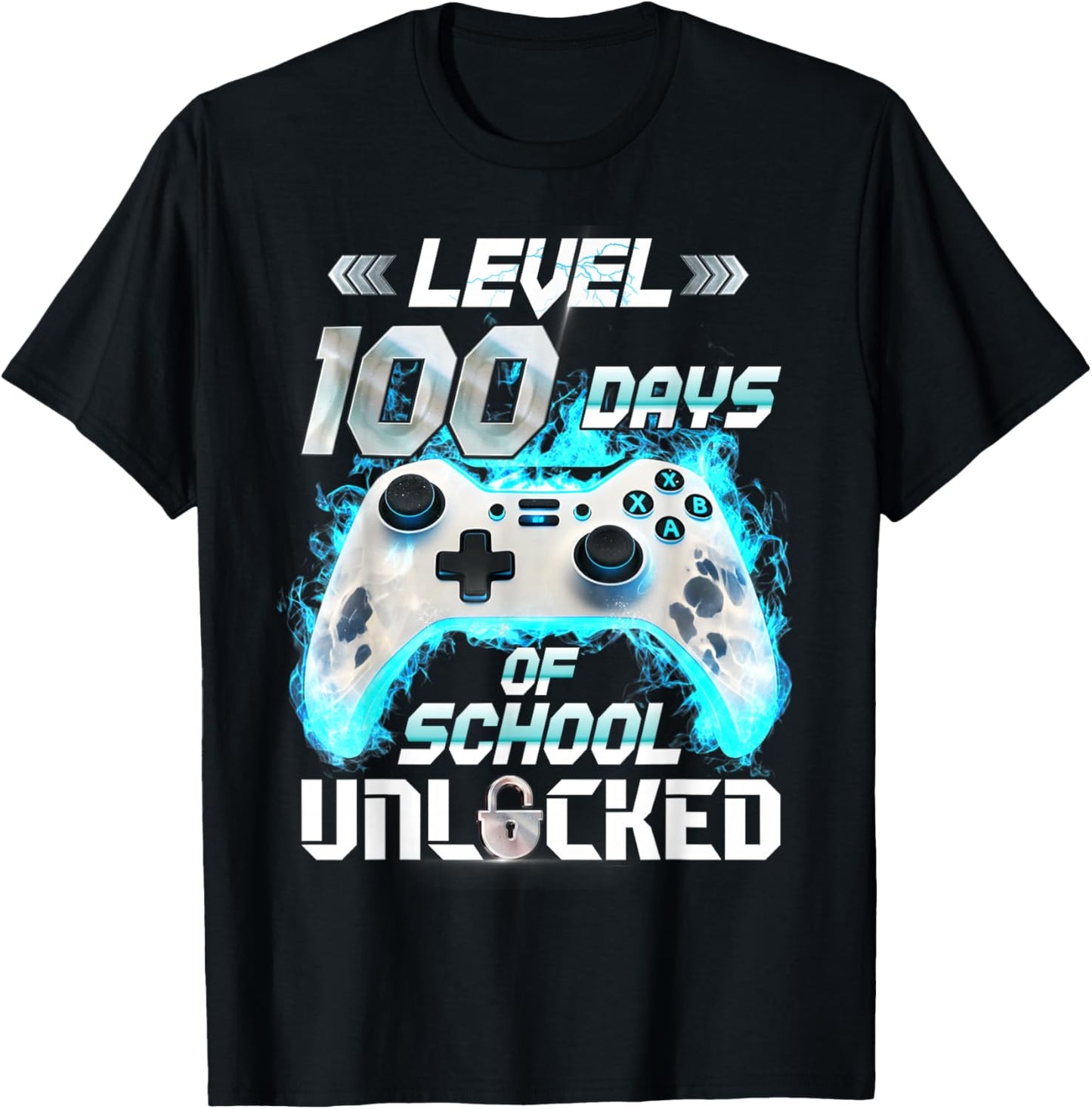 Level 100 Days of School Unlocked Video Gamer T-Shirt - T-Shirt | Black