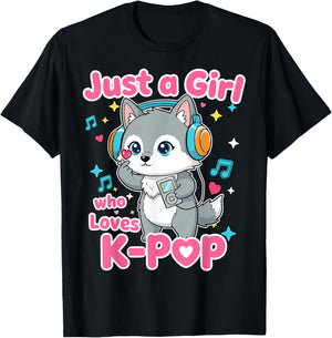 Just A Girl Who Loves K-Pop Cute Wolf T-Shirt - T-Shirt | Black