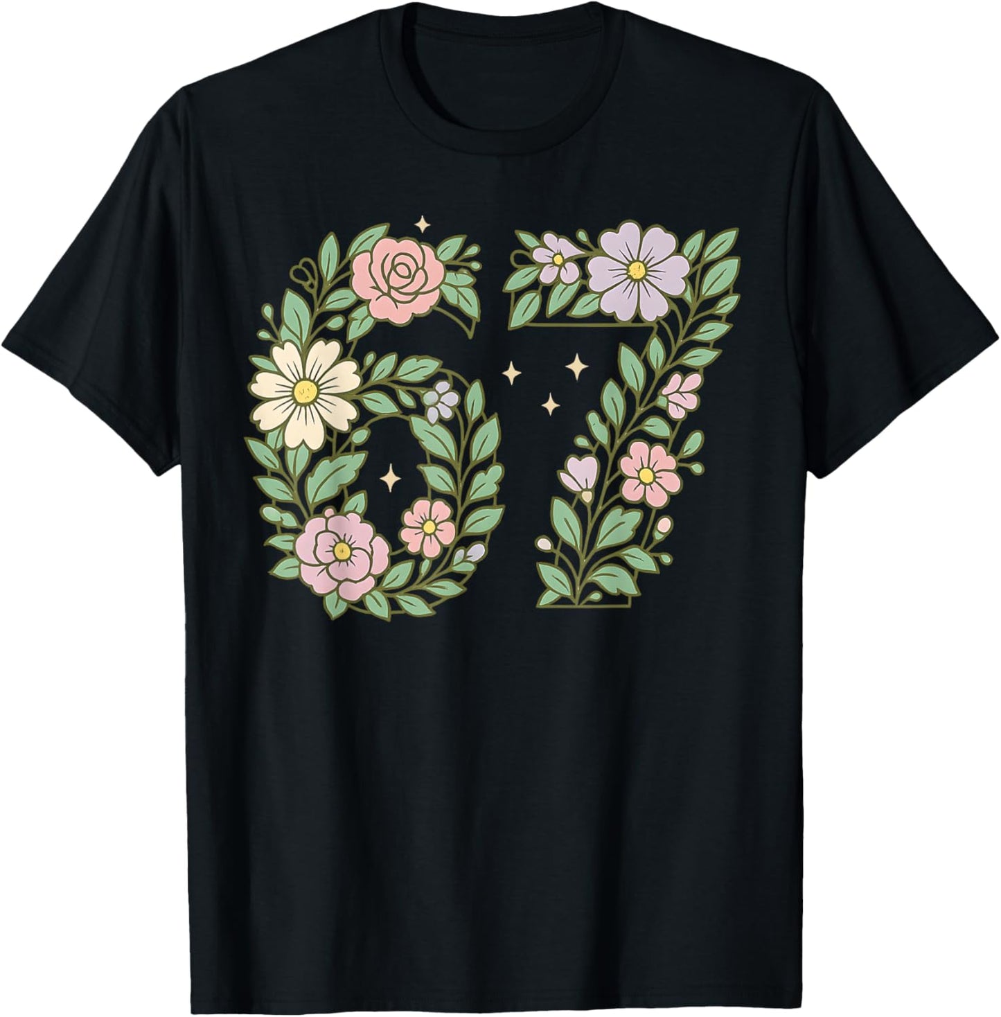 67 for Girls Floral Six Seven Flowers 6 7 Brainrot Meme Kids T-Shirt - T-Shirt | Black