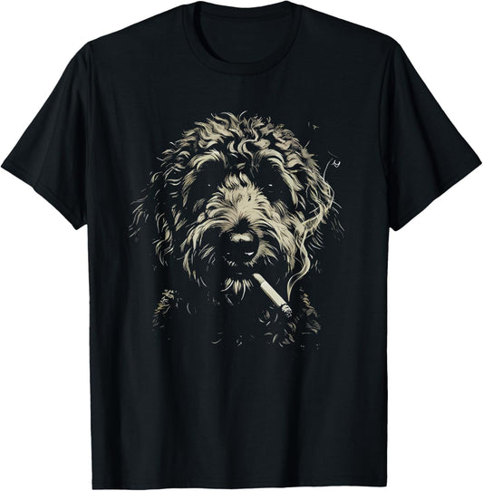 Dog Smoking Cigarette Smoking Goldendoodle T-Shirt - T-Shirt | Black