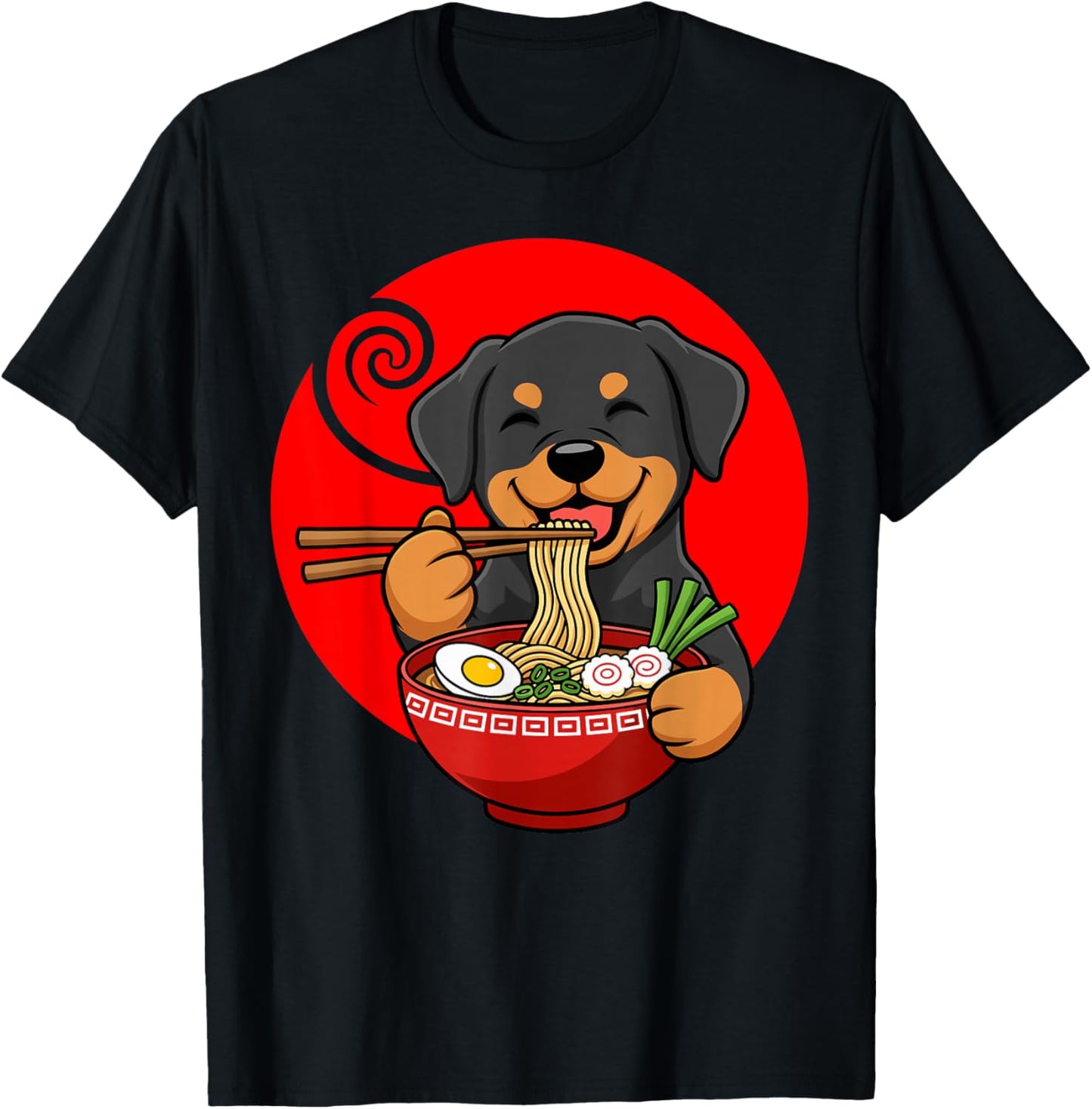 Ramen Rottweiler Dog Kawaii Japanese Ramen T-Shirt - T-Shirt | Black