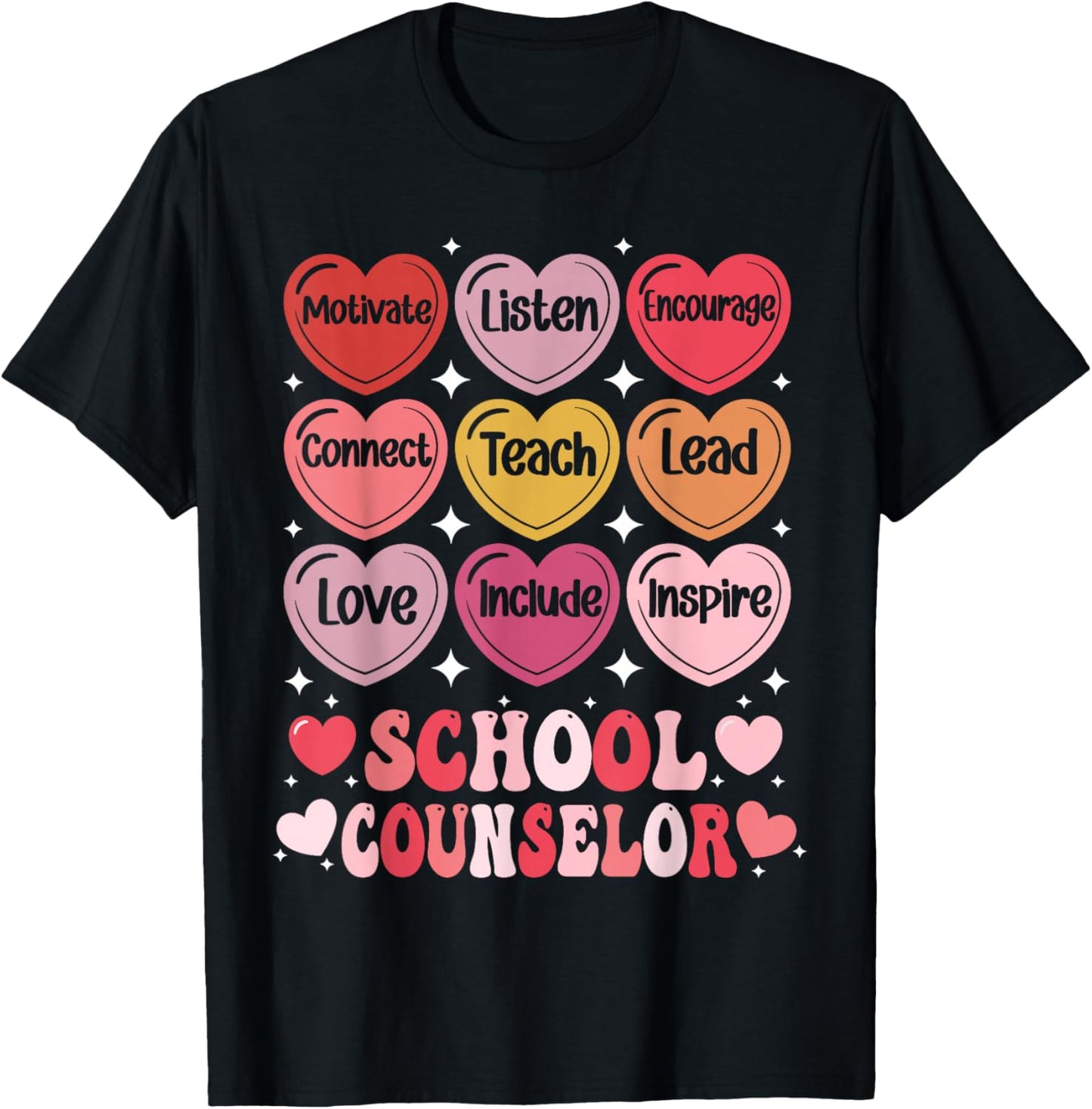 School Counselor Valentine's Day Counseling Positive Hearts T-Shirt - T-Shirt | Black