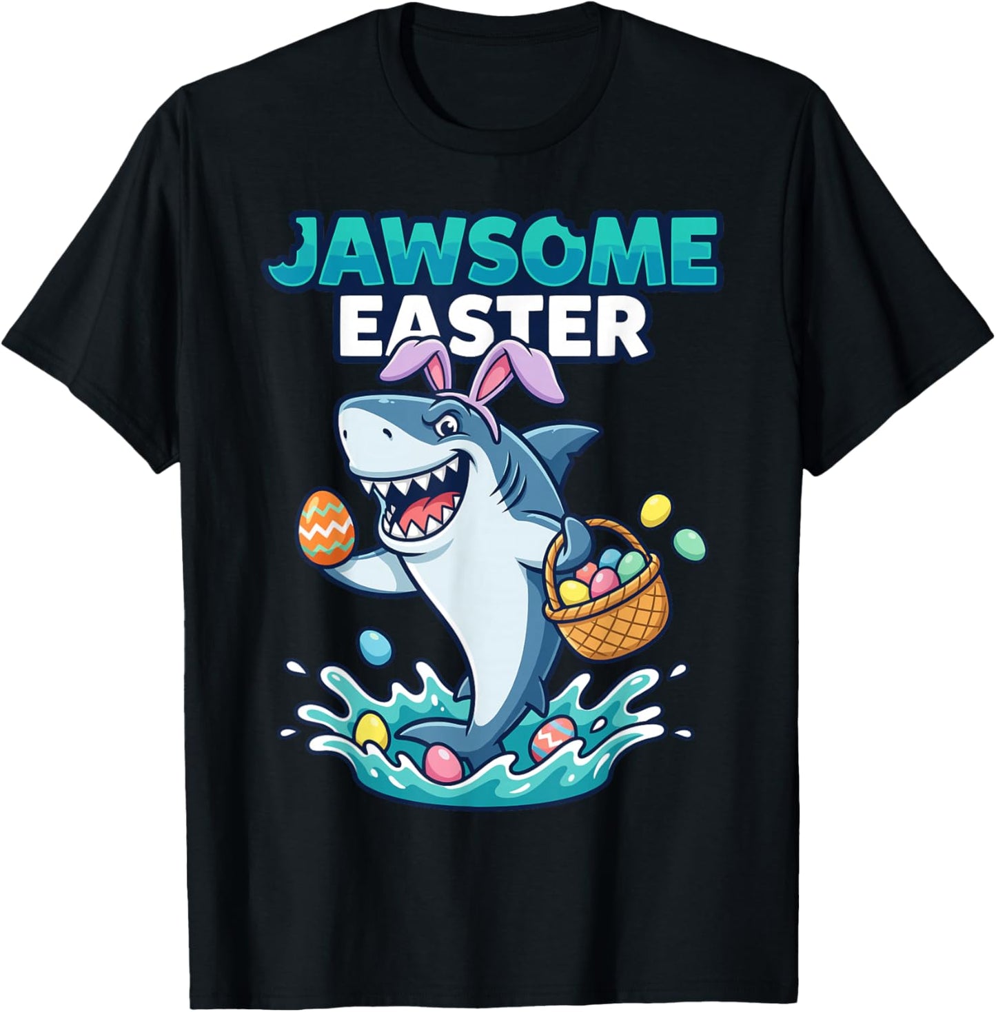 Jawsome Happy Bunny Egg Hunt Toddler Kids Outfit Boys Easter T-Shirt - T-Shirt | Black
