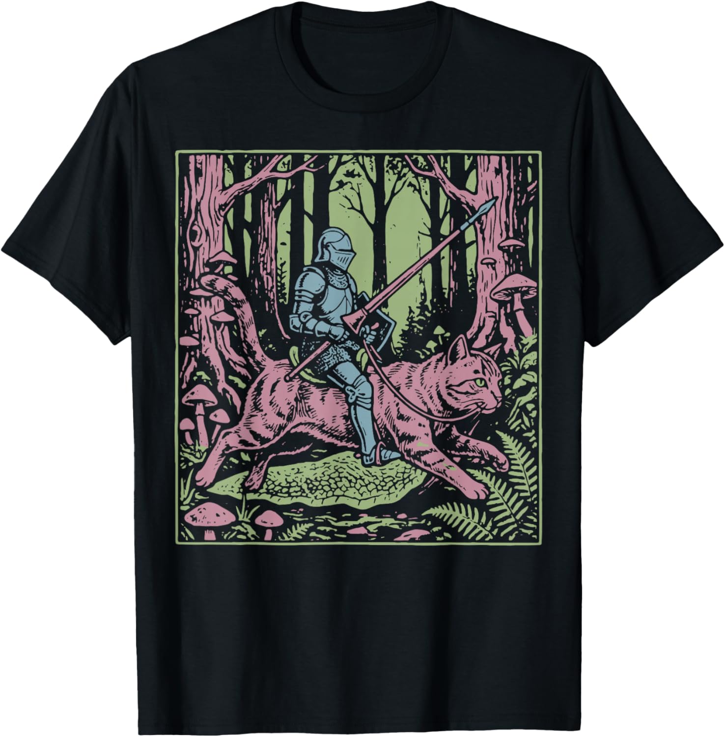 Knight Riding Cat T-Shirt - T-Shirt | Black