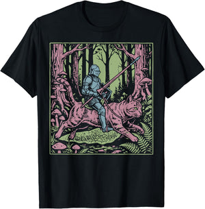 Knight Riding Cat T-Shirt - T-Shirt | Black