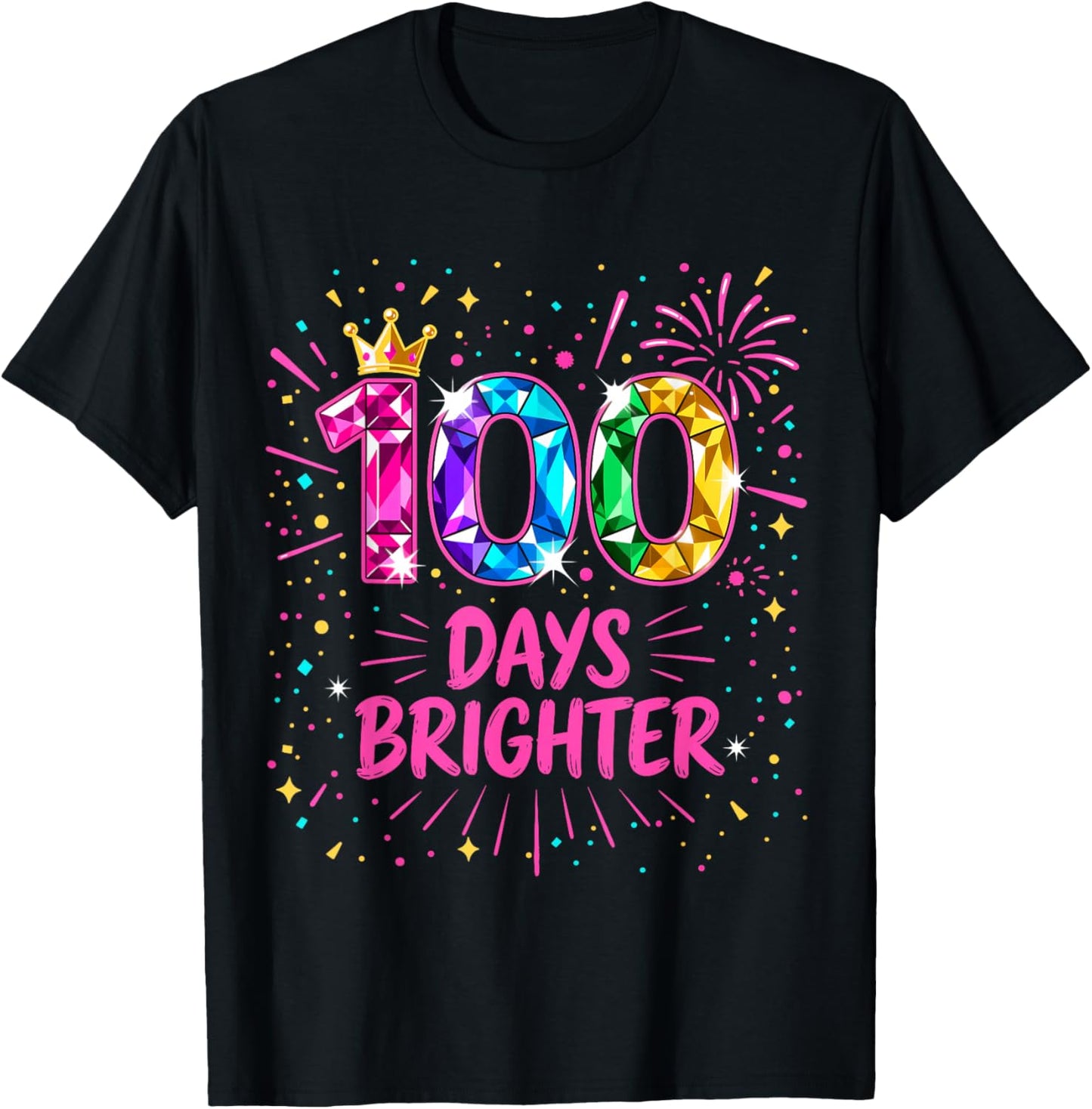Cute 100 Days Brighter Girls Crown Jewels 100 Days of School T-Shirt - T-Shirt | Black