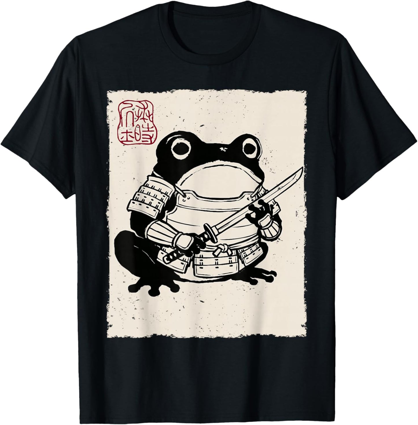 Grumpy Frog Funny Samurai Warrior Anime Japanese T-Shirt - T-Shirt | Black