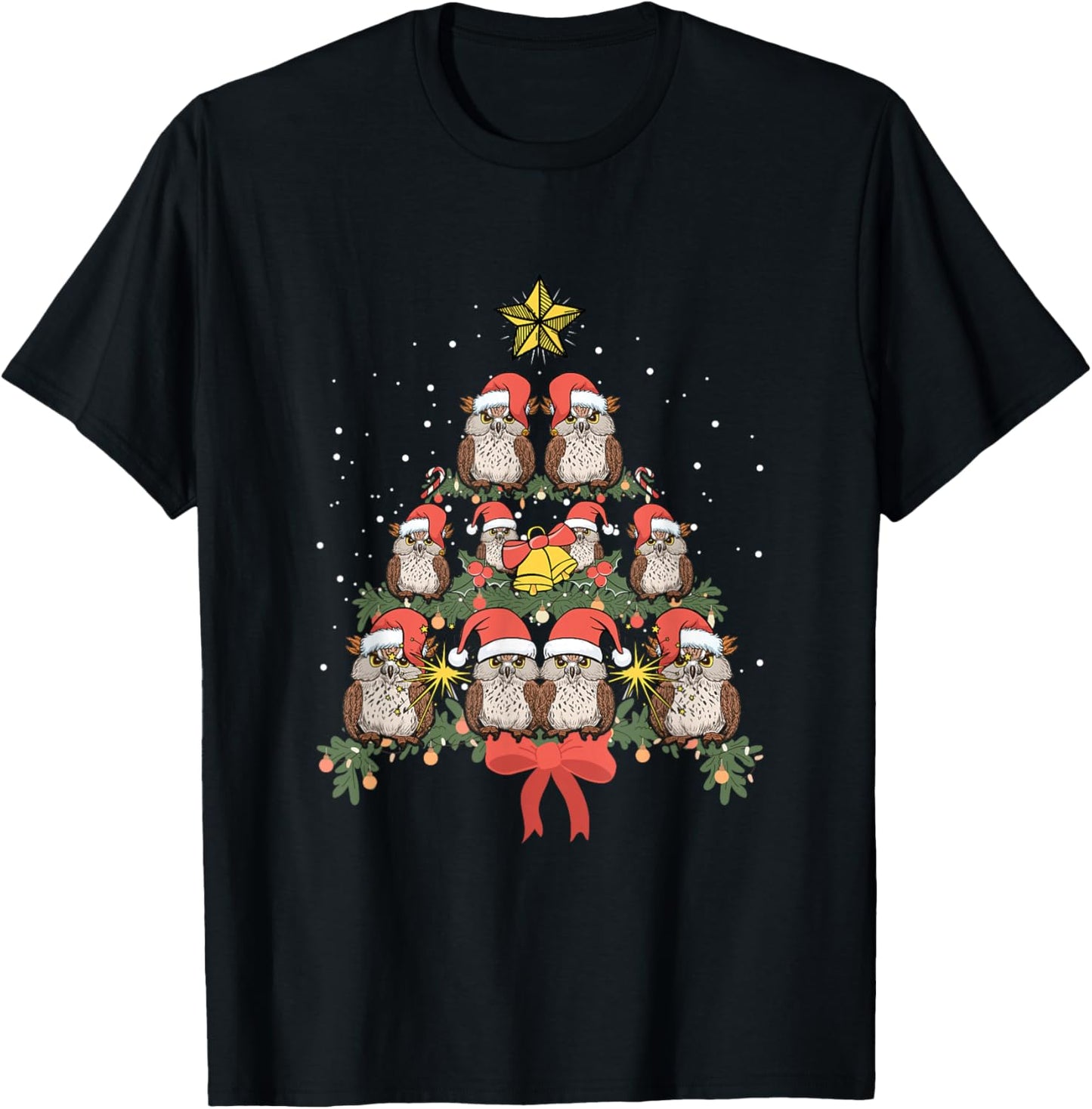 Owl Xmas Tree Ornaments Cute Bird Lover Funny Christmas Owl T-Shirt - T-Shirt | Black