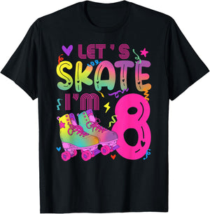 8th Roller Skate Birthday 8 Year Old Roller Skating Girl T-Shirt - T-Shirt | Black