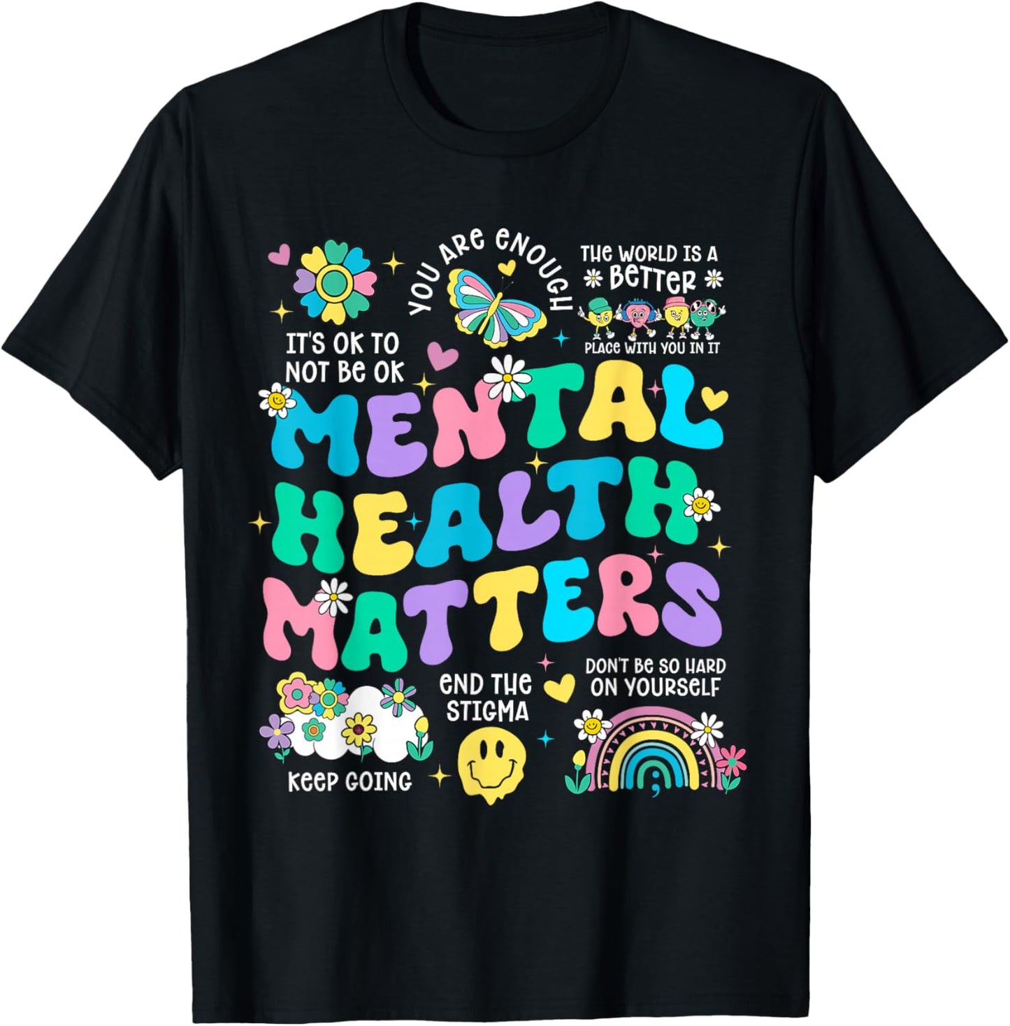 Mental Health Matters Awareness Therapy Human Brain Illness T-Shirt - T-Shirt | Black